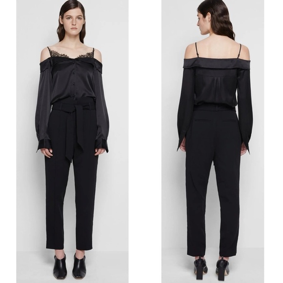 JONATHAN SIMKHAI Caylee Silk Lace Plisse Off Shoulder  Button Down Blouse Top - Picture 11 of 16